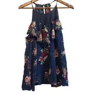 Floral Navy‎ Blue Cold Shoulder Dress Ruffle Mini Summer Casual